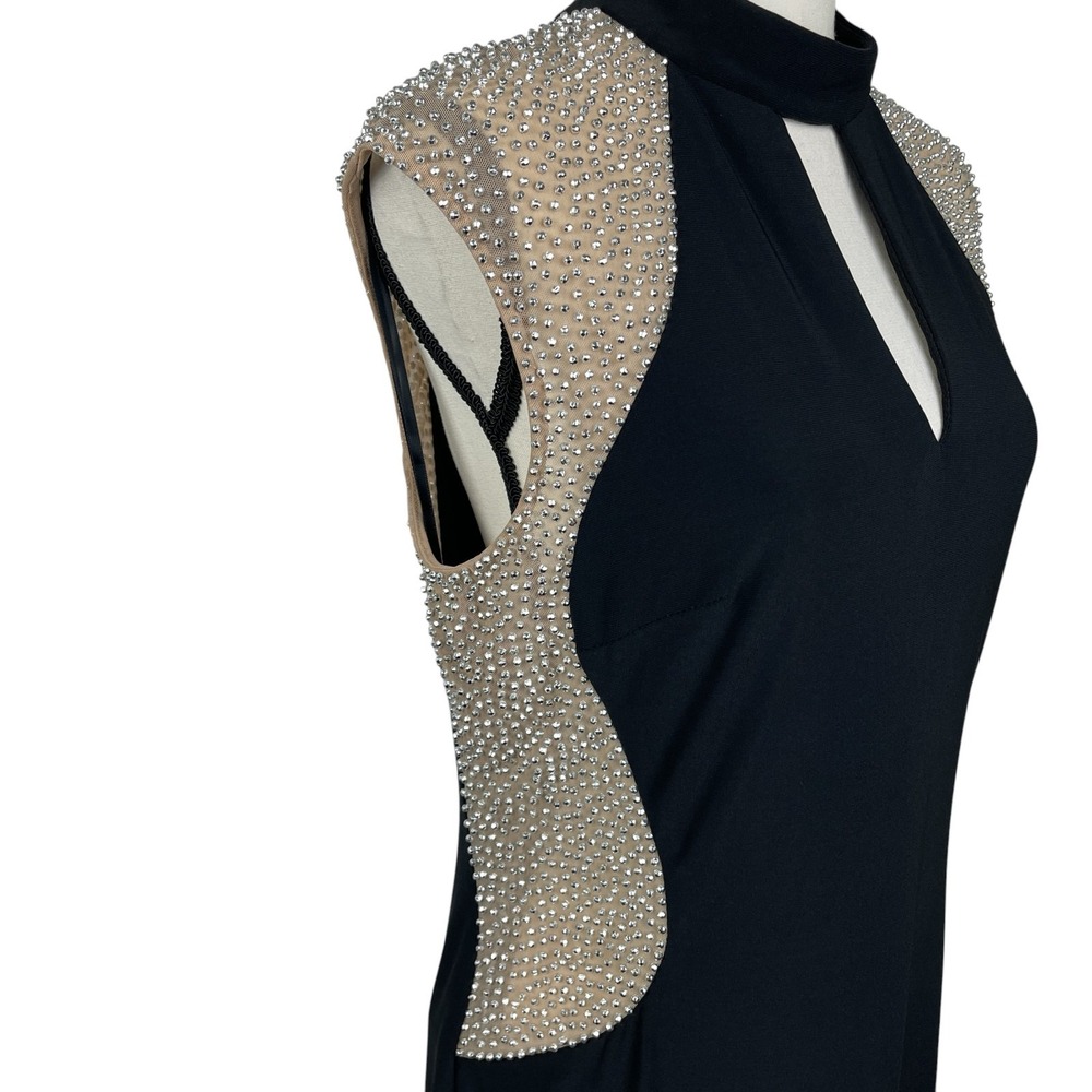 Xscape Womens Dress 14 Black Rhinestone Illusion Choker Neck Sleeveless Cocktail - Picture 5 of 13